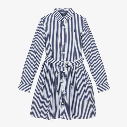 Ralph Lauren-Teen Girls Blue Striped Cotton Shirt Dress | Childrensalon Outlet