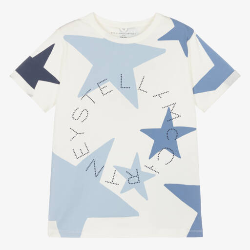 Stella McCartney Kids-Teen Girls Ivory & Blue Star Cotton T-Shirt | Childrensalon Outlet