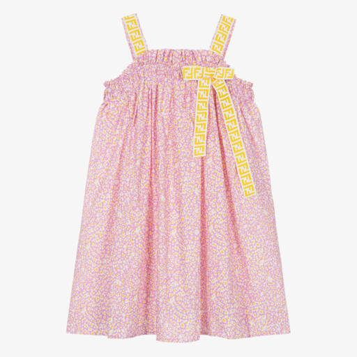 Fendi-Хлопковое платье розового и жёлтого цвета для девочек | Childrensalon Outlet