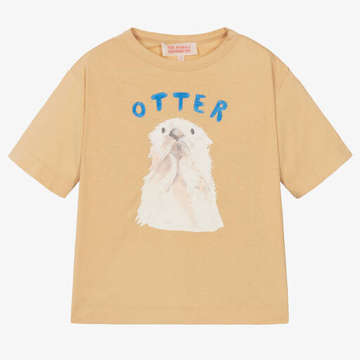 The Animals Observatory-Beiges Baumwoll-T-Shirt mit Otter | Childrensalon Outlet