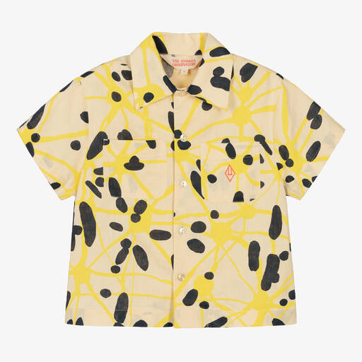 The Animals Observatory-Beige & Yellow Linen Pattern Shirt | Childrensalon Outlet