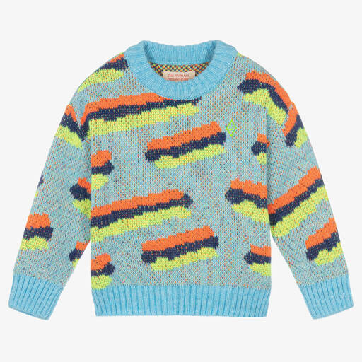 The Animals Observatory-Blue & Orange Knitted Sweater | Childrensalon Outlet