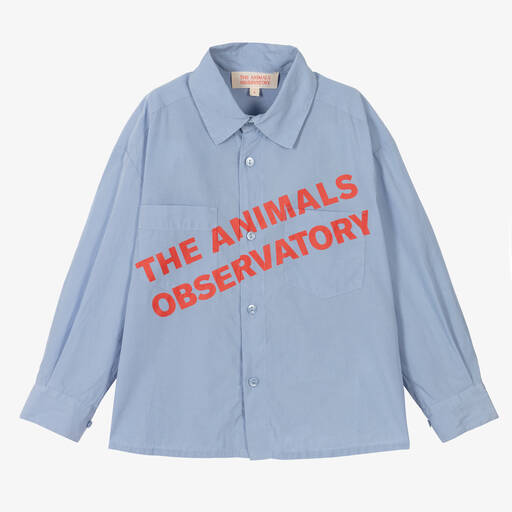 The Animals Observatory-Blue Tencel Logo Shirt | Childrensalon Outlet