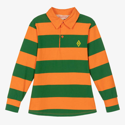 The Animals Observatory-Boys Orange & Green Striped Rugby Shirt | Childrensalon Outlet