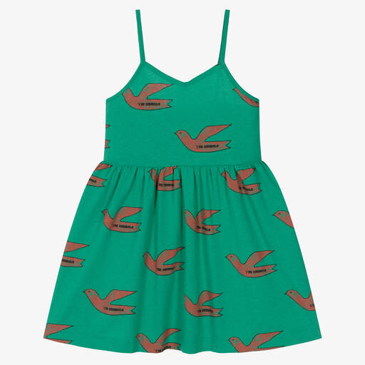 The Animals Observatory-Girls Green Cotton Logo Bird Dress | Childrensalon Outlet