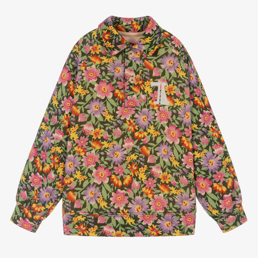 The Animals Observatory-Girls Green & Pink Cotton Floral Top | Childrensalon Outlet
