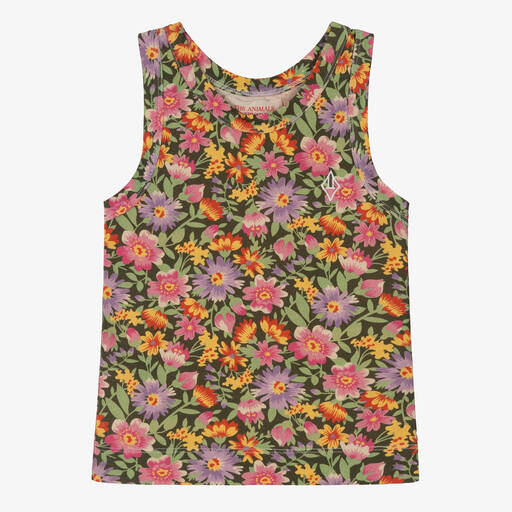 The Animals Observatory-Girls Green & Pink Cotton Floral Vest Top | Childrensalon Outlet