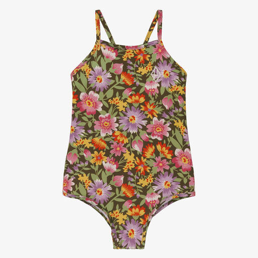 The Animals Observatory-Girls Green & Pink Floral Swimsuit | Childrensalon Outlet