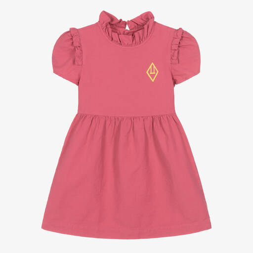 The Animals Observatory-Girls Pink Cotton & Linen Dress  | Childrensalon Outlet