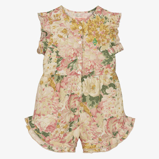 The Animals Observatory-Girls Pink & Green Floral Playsuit | Childrensalon Outlet