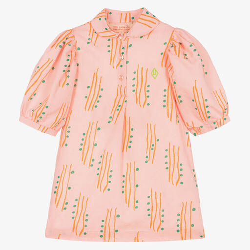 The Animals Observatory-Girls Pink Linen & Cotton Pattern Dress | Childrensalon Outlet