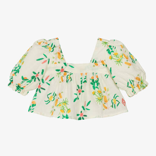 The Animals Observatory-Girls White Cotton Floral Print Blouse | Childrensalon Outlet