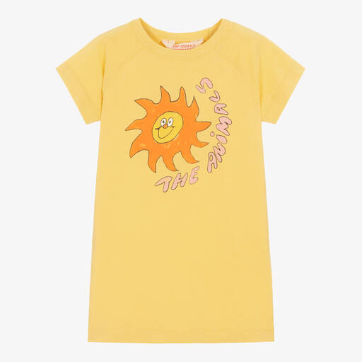 The Animals Observatory-Girls Yellow Sunshine T-Shirt Dress | Childrensalon Outlet