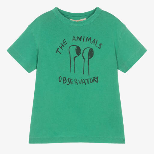 The Animals Observatory-Green Cotton Bug Graphic T-Shirt | Childrensalon Outlet