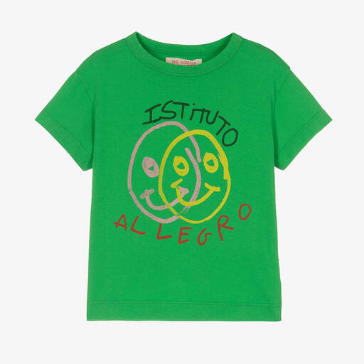The Animals Observatory-Green Cotton Graphic T-Shirt | Childrensalon Outlet