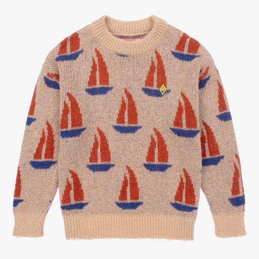 The Animals Observatory-Teen Beige & Blue Knitted Graphic Sweater | Childrensalon Outlet