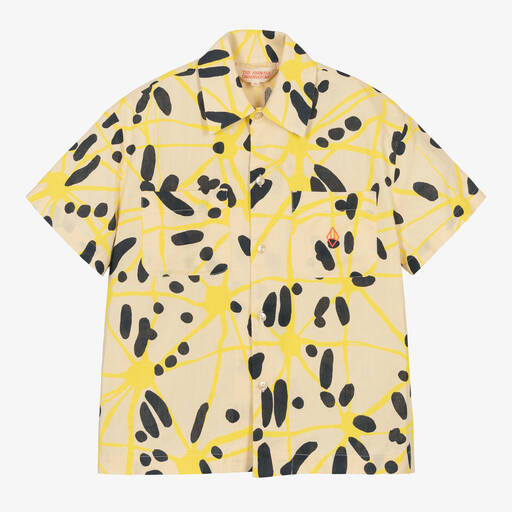 The Animals Observatory-Teen Beige & Yellow Patterned Linen Shirt | Childrensalon Outlet