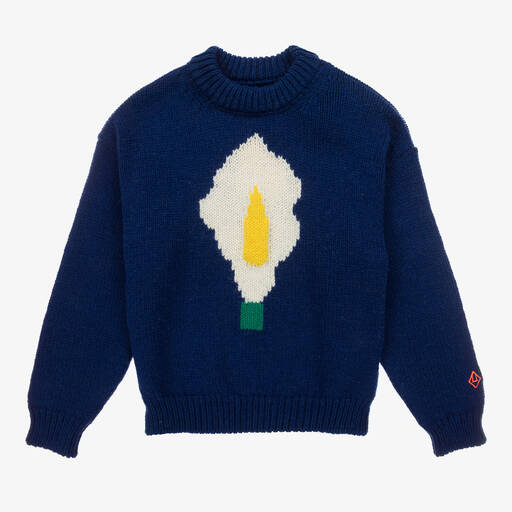 The Animals Observatory-Pull bleu cobalt en laine intarsia | Childrensalon Outlet