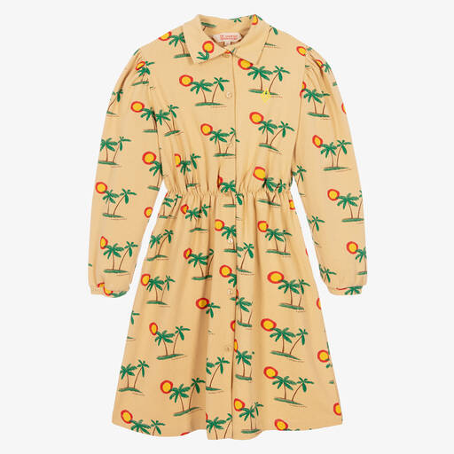 The Animals Observatory-Teen Girls Beige Cotton Palm Tree Dress | Childrensalon Outlet