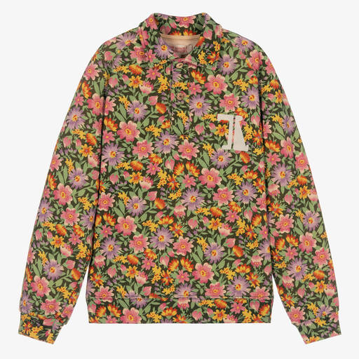 The Animals Observatory-Teen Girls Green & Pink Cotton Floral Top | Childrensalon Outlet