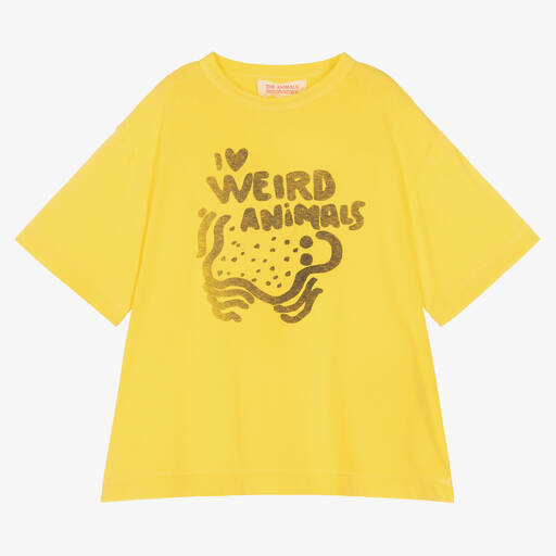 The Animals Observatory-Yellow Cotton Oversized Graphic T-Shirt | Childrensalon Outlet