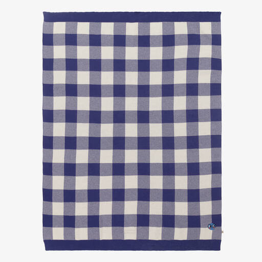 The Bonniemob-Baby Boys Blue Cotton Check Blanket (100cm) | Childrensalon Outlet