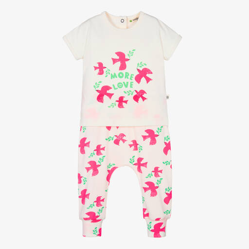 The Bonniemob-Baby Girls Cotton Doves Trouser Set | Childrensalon Outlet