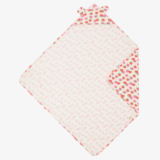 The Bonniemob-Baby Girls Ivory & Pink Hooded Blanket (100cm) | Childrensalon Outlet