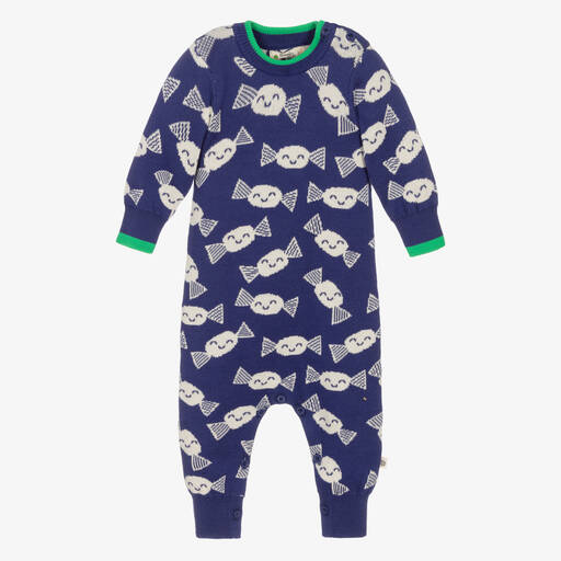 The Bonnie Mob-Blue Organic Cotton Knitted Babysuit | Childrensalon Outlet