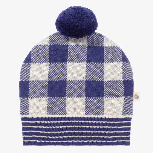 The Bonnie Mob-Boys Blue Checked Cotton Knitted Hat | Childrensalon Outlet