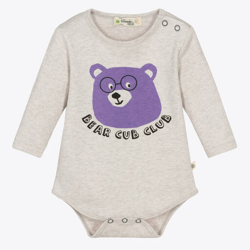 The Bonnie Mob-Grauer Baby-Body mit Bärenmotiv aus Bio-Baumwolle | Childrensalon Outlet