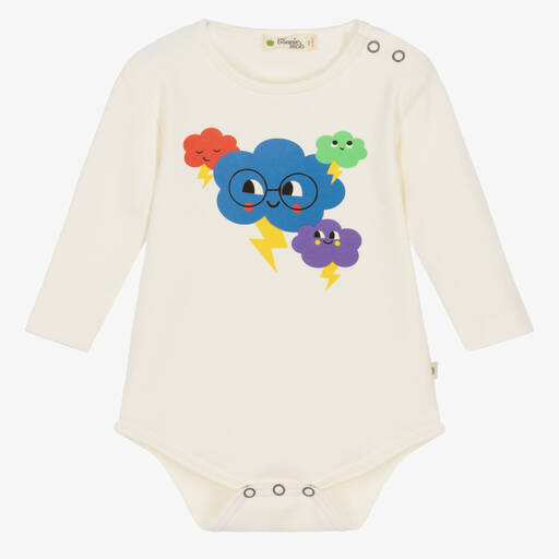 The Bonnie Mob-Elfenbeinfarbener Baumwollbody mit Wolkenmotiv für Babys | Childrensalon Outlet