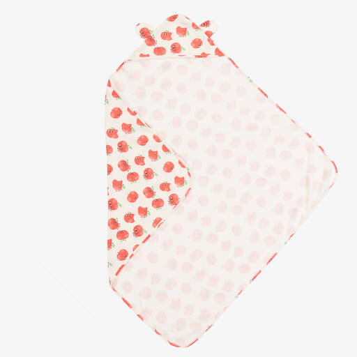 The Bonniemob-Кремовое одеяло с капюшоном и красными яблоками (96см) | Childrensalon Outlet