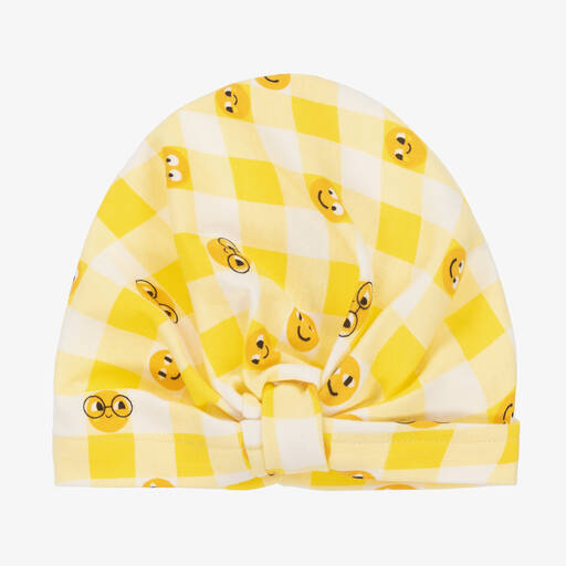 The Bonniemob-Yellow Cotton Check Baby Turban | Childrensalon Outlet