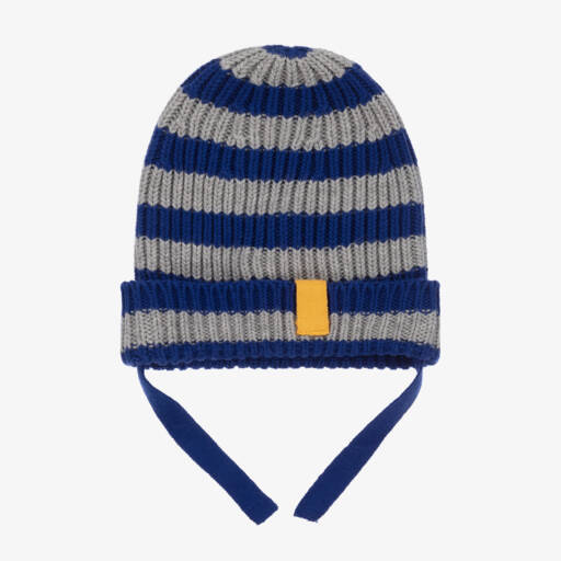 The Bonniemob-Baby Boys Blue Striped Knitted Hat | Childrensalon Outlet