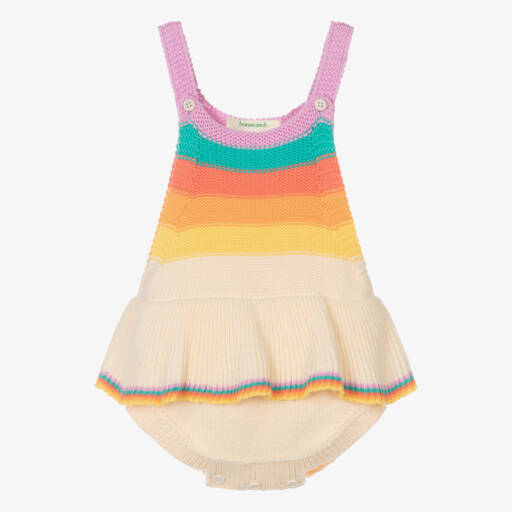 The Bonniemob-Baby Girls Ivory Rainbow Stripe Knit Shortie | Childrensalon Outlet