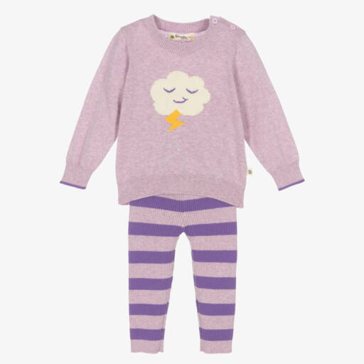 The Bonniemob-Baby Girls Purple Cotton Knit Leggings Set | Childrensalon Outlet