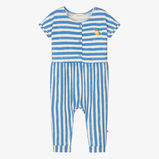 The Bonniemob-Blue Stripe Organic Cotton Baby Jumpsuit | Childrensalon Outlet