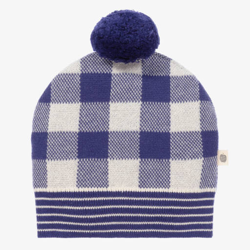 The Bonniemob-Boys Blue Checked Cotton Knitted Hat | Childrensalon Outlet