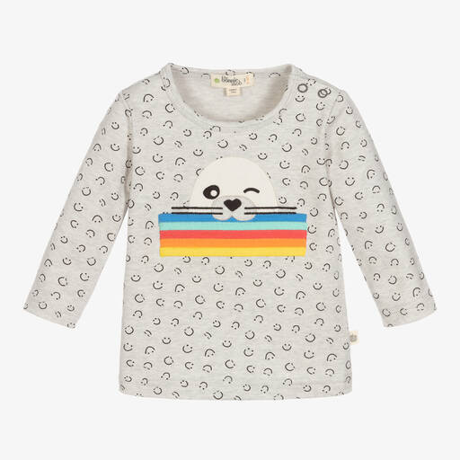 The Bonniemob-Grey Cotton Baby Top | Childrensalon Outlet
