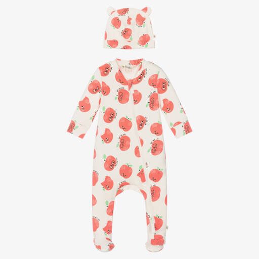 The Bonniemob-Ivory & Red Cotton Apple Babygrow Set | Childrensalon Outlet