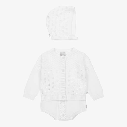 The Little Tailor-Baby Girls White Knitted Shorts Set | Childrensalon Outlet