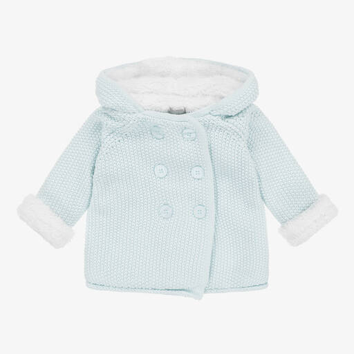 The Little Tailor-Blue Knitted Cotton Hooded Pram Coat | Childrensalon Outlet