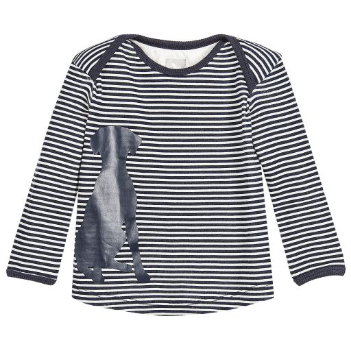 The Little Tailor-Blue Striped Baby T-Shirt with Dog Print | Childrensalon Outlet