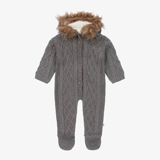 The Little Tailor-Dark Grey Knitted Pramsuit | Childrensalon Outlet