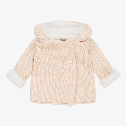 The Little Tailor-Girls Pink Knitted Cotton Hooded Pram Coat | Childrensalon Outlet