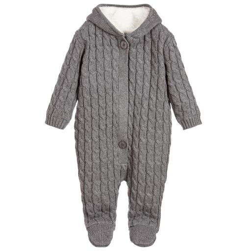 The Little Tailor-Grey Knitted Baby Pramsuit | Childrensalon Outlet