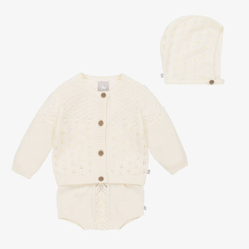 The Little Tailor-Ivory Knitted Baby Shorts Set | Childrensalon Outlet