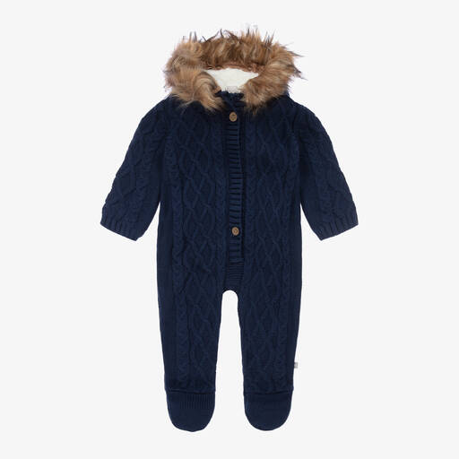 The Little Tailor-Navy Blue Knitted Pramsuit | Childrensalon Outlet