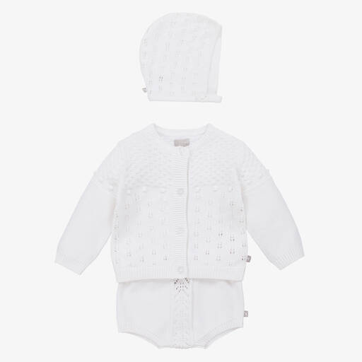 The Little Tailor-White Knitted Baby Shorts Set | Childrensalon Outlet